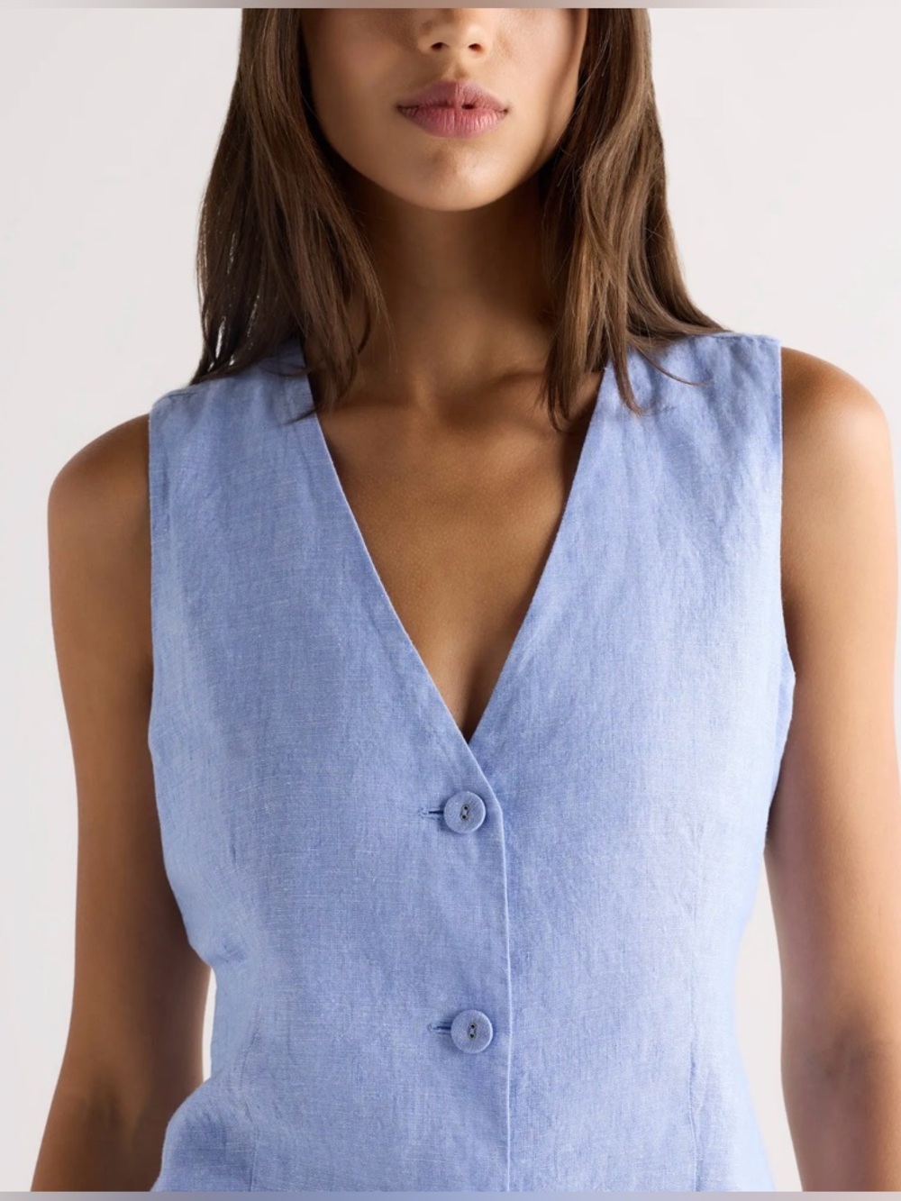 QUINCE 100% EUROPEAN LINEN VEST IN FRENCH BLUE SIZE LARGE - Picture 2 of 7